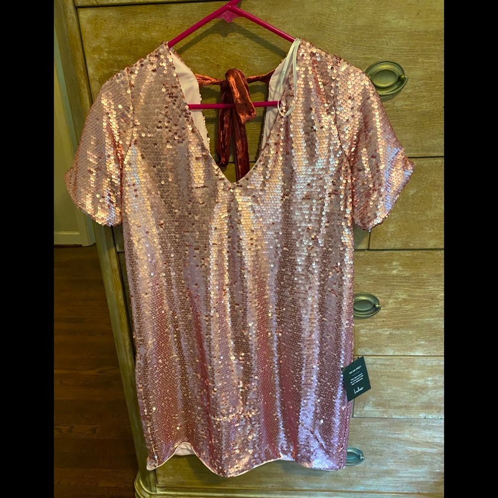 Pink sequin shirt dress